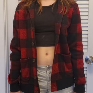Black and red plaid button up jacket